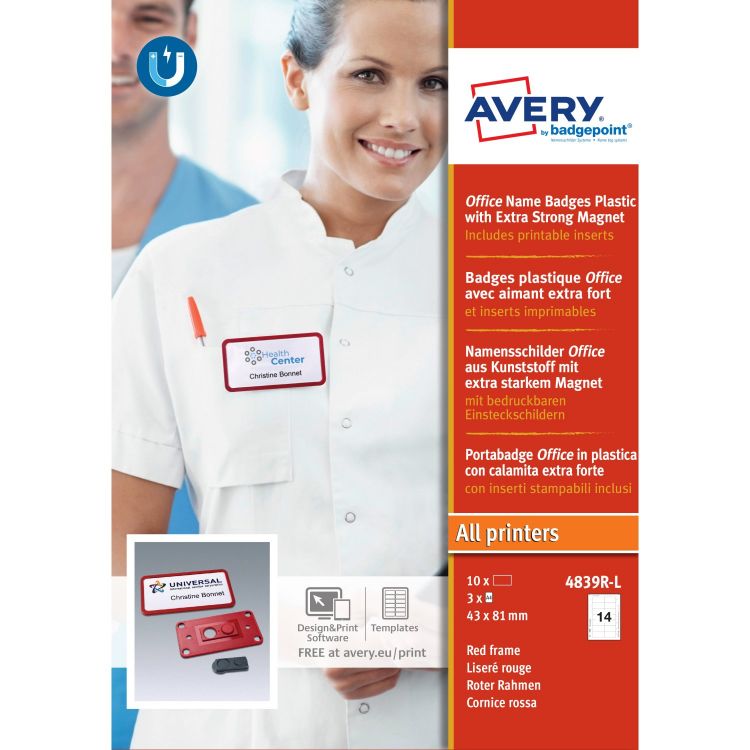 Avery 4839R-L Office Name Badges 81 x 43mm Red Avery 4839R-L Office Name Badges 81 x 43mm Red