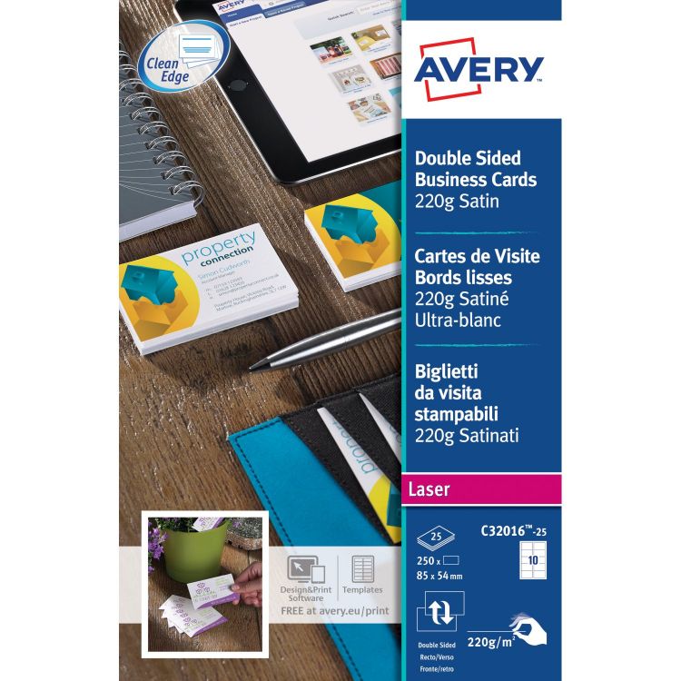 Avery C32016-25 85 x 54mm Business Cards - 25 sheets - 10 cards per Sheet Avery C32016-25 85 x 54mm Business Cards - 25 sheets - 10 cards per Sheet