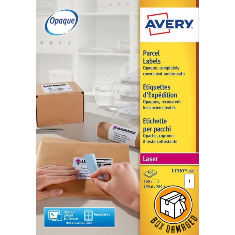 Avery BOX DAMAGED - L7167-500 Parcel Labels 500 sheets - 1 Label per Sheet Avery BOX DAMAGED - L7167-500 Parcel Labels 500 sheets - 1 Label per Sheet