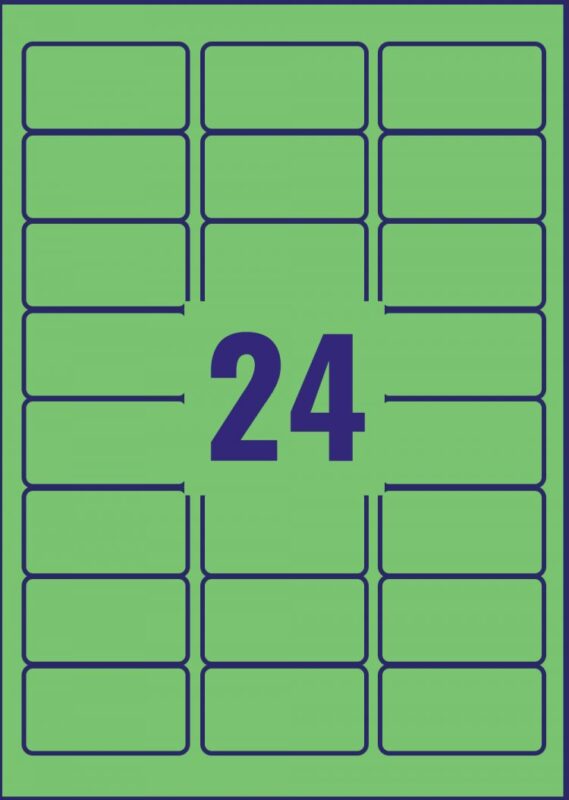 Avery L6033-20 Green Removable Labels 20 sheets - 24 Labels per sheet