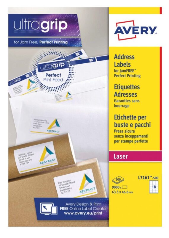 Avery L7161-500 QuickPEEL Address Labels 500 sheets - 18 Labels per Sheet