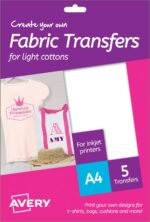 Avery MD1001 210 x 297mm White Fabric Transfers 5 Sheets
