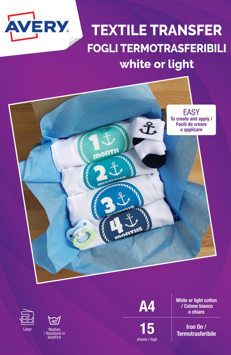 Avery MD1004 210 x 297mm Textile Transfer Paper 15 Sheets Avery MD1004 210 x 297mm Textile Transfer Paper 15 Sheets